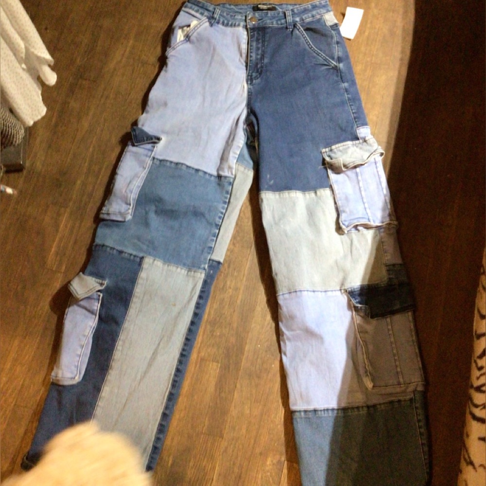 NEW American Bazi Patchwork Multi-Blue Women's Jeans read**